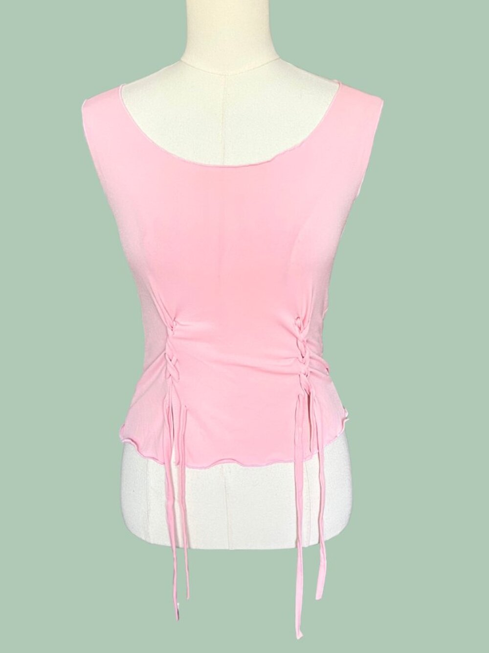 Y2K Rikki Sue Baby Pink Ruched Tie Waist Top